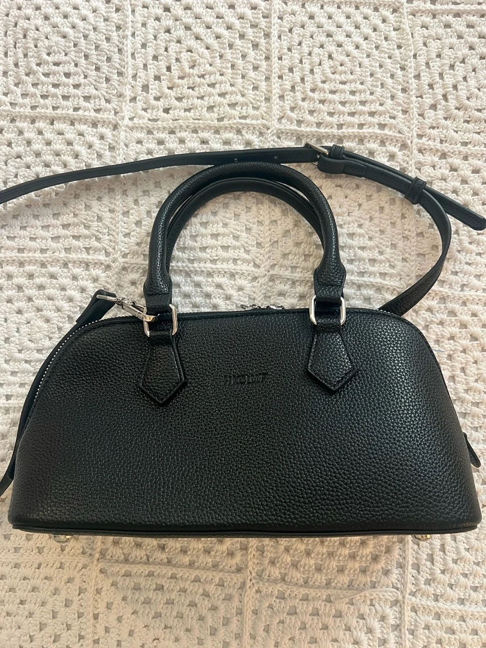 HKCLUF Black Adjustable Strap Bag Vegan Leather New